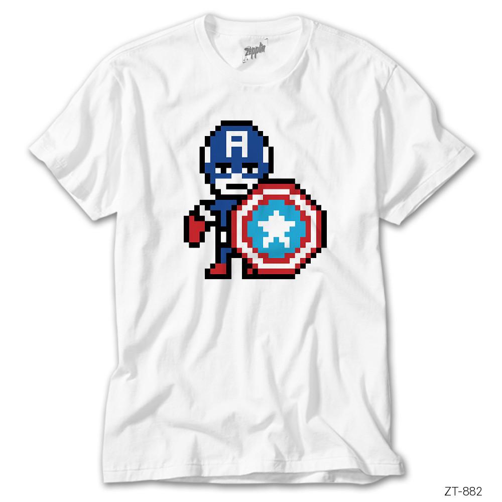 Captain America 8bit Beyaz Tişört