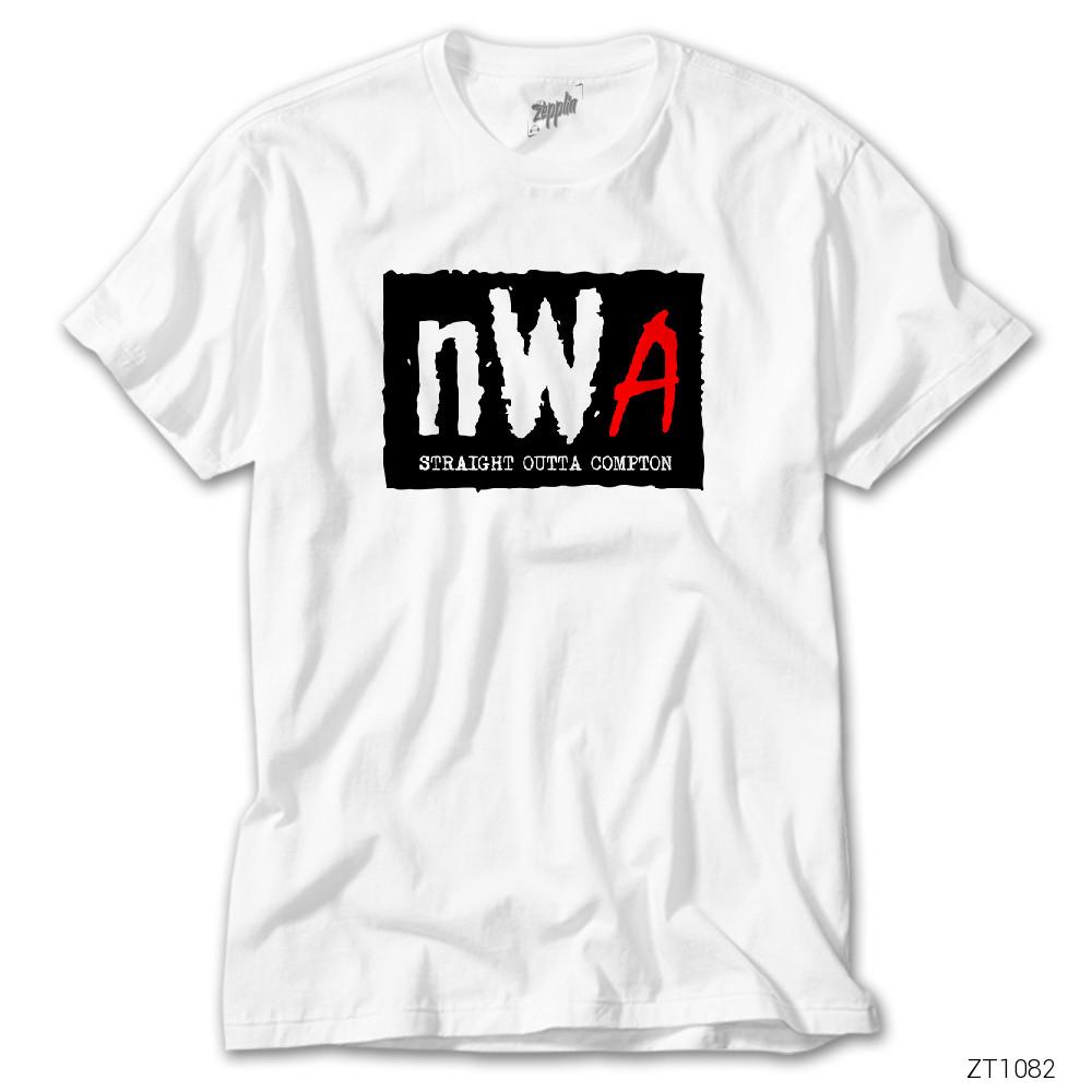 NWA Straight Outta Compton Stencil Logo Beyaz Tişört