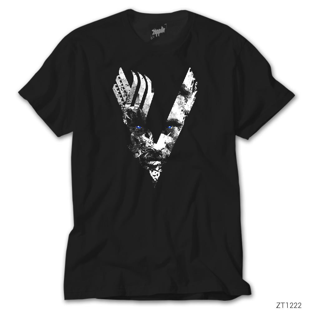 Vikings Logo Ragnar Siyah Tişört