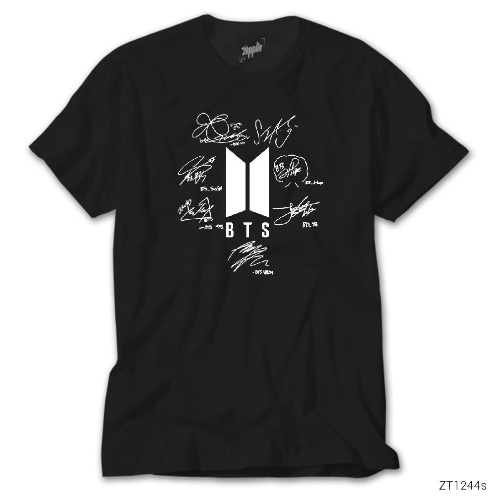 BTS Logo İmzalı Siyah Tişört