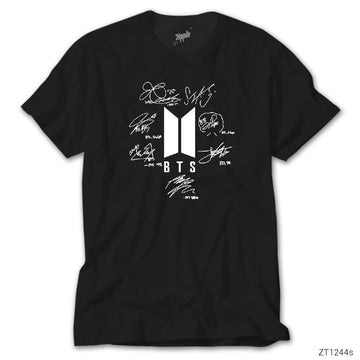 BTS Logo İmzalı Siyah Tişört