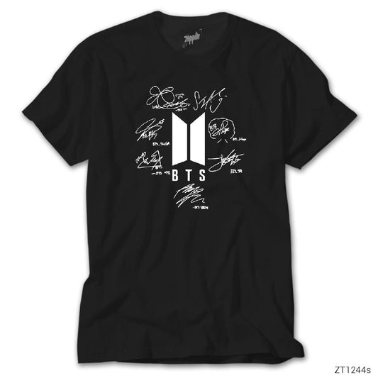 BTS Logo İmzalı Siyah Tişört