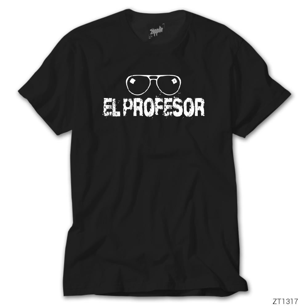 La Casa De Papel El Professor Glasses Siyah Tişört