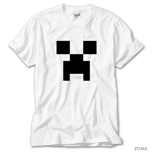 Minecraft Creeper Face Beyaz Tişört