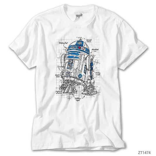 Star Wars R2D2 Schema Beyaz Tişört