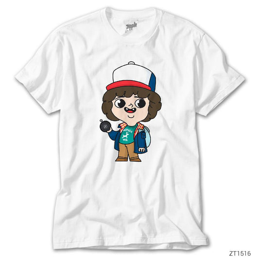 Stranger Things Dustin Cartoon Beyaz Tişört