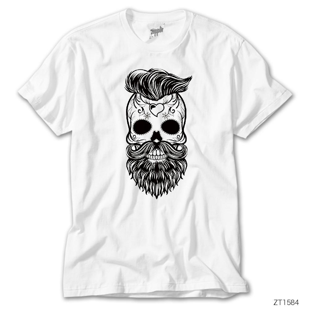 Sakallı Kuru Kafa Beyaz Tişört