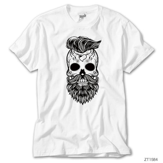 Sakallı Kuru Kafa Beyaz Tişört