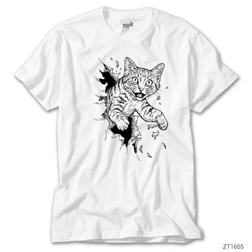 Kedi Cat Busting Beyaz Tişört