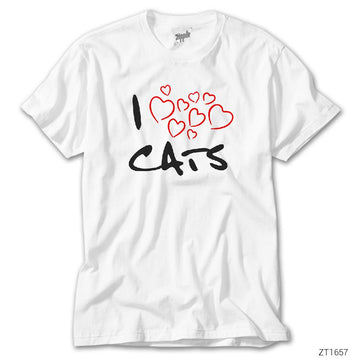 Kedi I Love Cats Beyaz Tişört