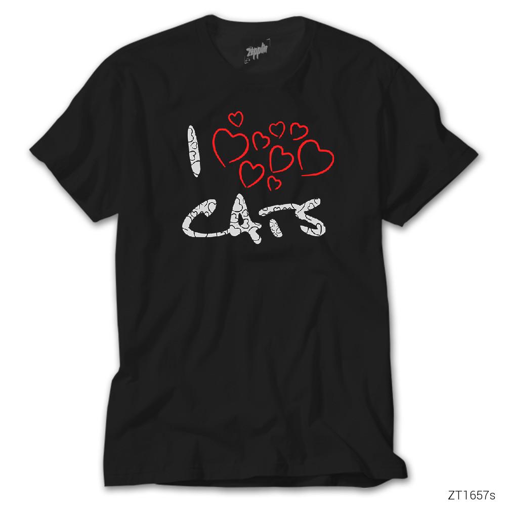 Kedi I Love Cats Siyah Tişört
