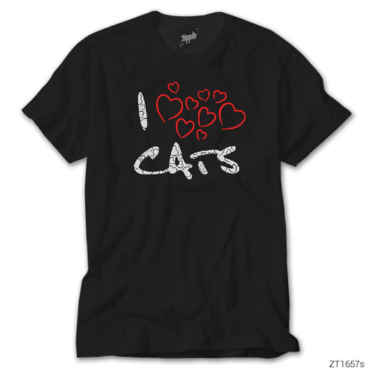 Kedi I Love Cats Siyah Tişört