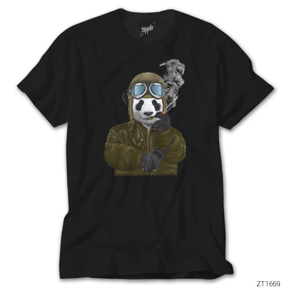 Panda Military Pilot Siyah Tişört