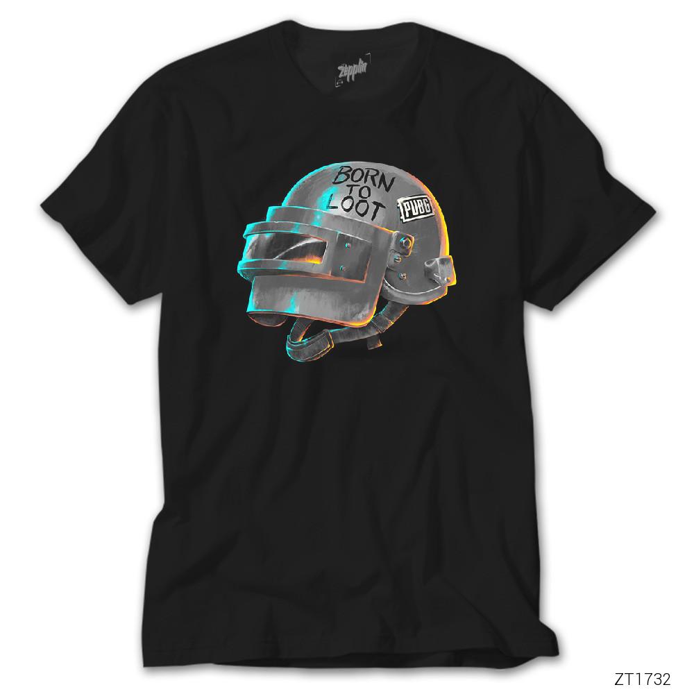 PUBG Level 3 Helmet Born to Loot Siyah Tişört