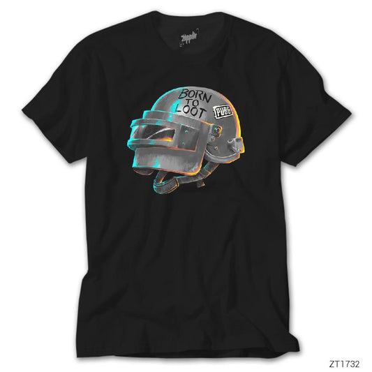 PUBG Level 3 Helmet Born to Loot Siyah Tişört