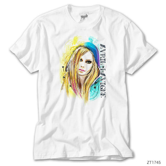 Avril Lavigne Stars Cartoon Beyaz Tişört