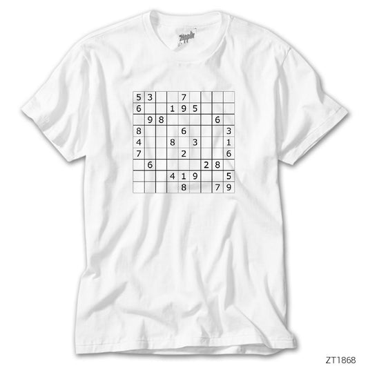 Sudoku Bulmaca Beyaz Tişört