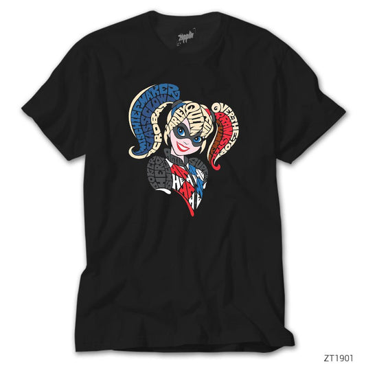 Harley Quinn Typography Siyah Tişört