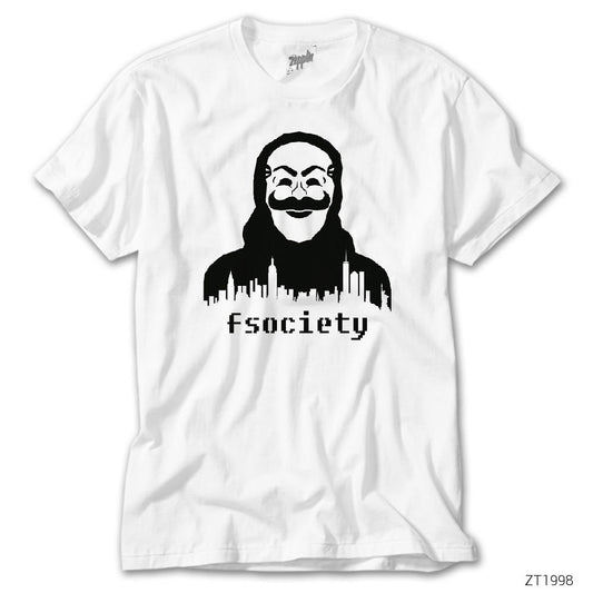 Mr Robot fsociety Mask Beyaz Tişört