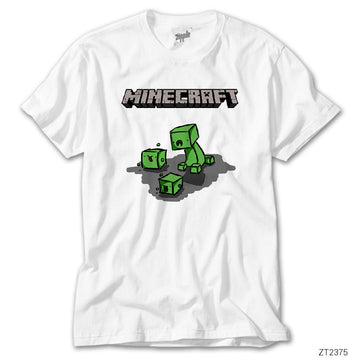 Minecraft Creeper and Boxes Beyaz Tişört