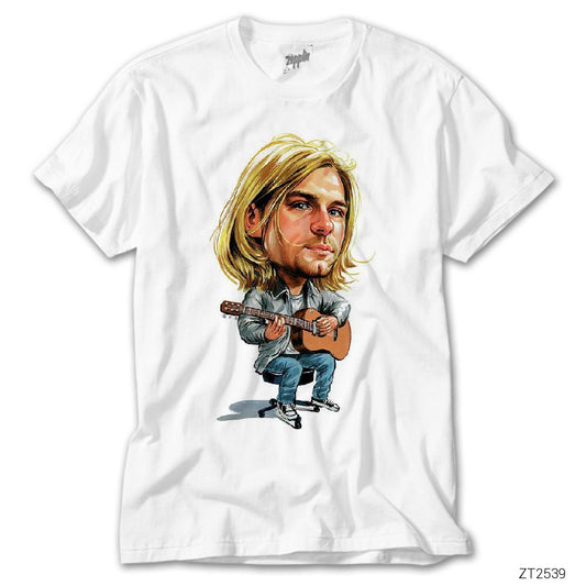 Kurt Cobain Cartoon Beyaz Tişört