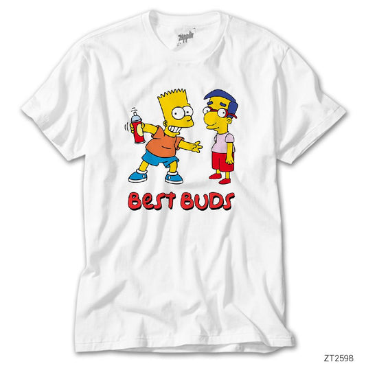 Bart And Milhouse Best Buds Beyaz Tişört