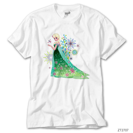 Karlar Ülkesi Elsa Wish With Flower Beyaz Tişört