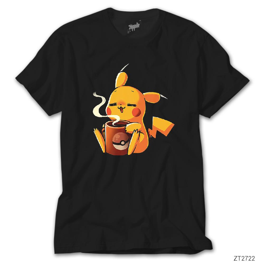Pikachu Coffe Siyah Tişört