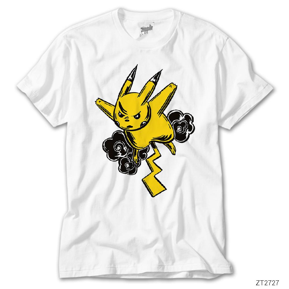 Pikachu On The Thunder Beyaz Tişört