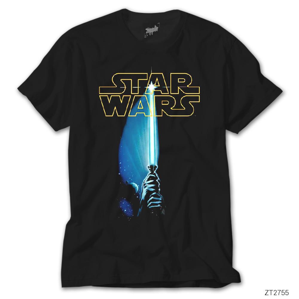 Star Wars Sword and Logo Siyah Tişört