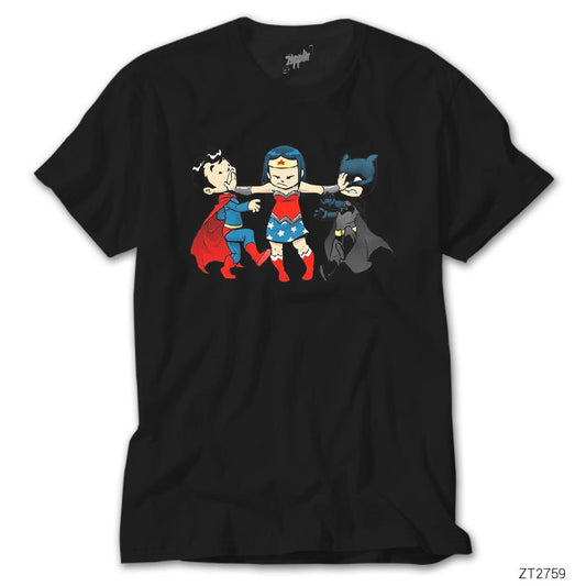 Superman And Batman Cartoon Siyah Tişört