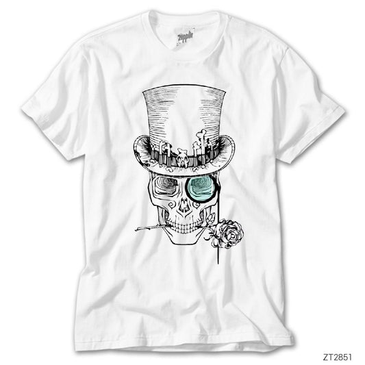 Skull and Rose Beyaz Tişört