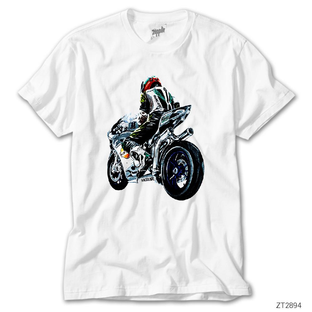 Motorcycle Drawing Beyaz Tişört