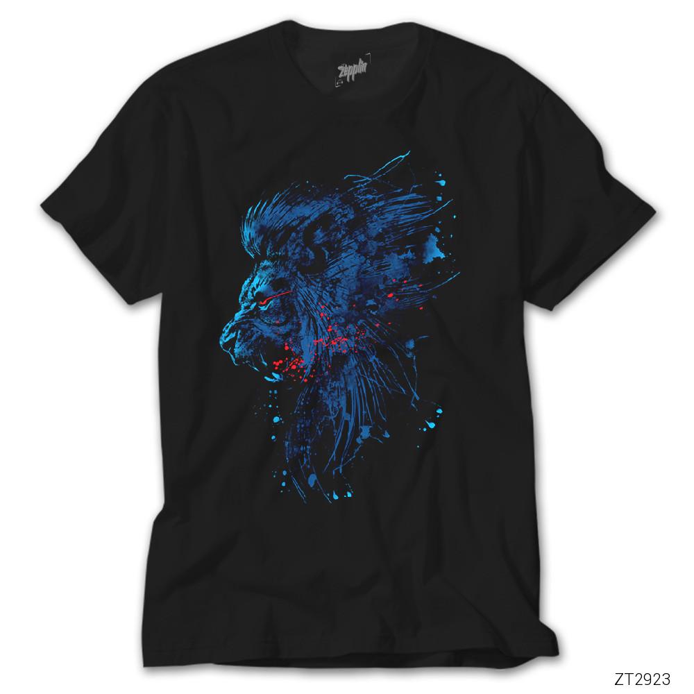 Blue Lion Splash Siyah Tişört