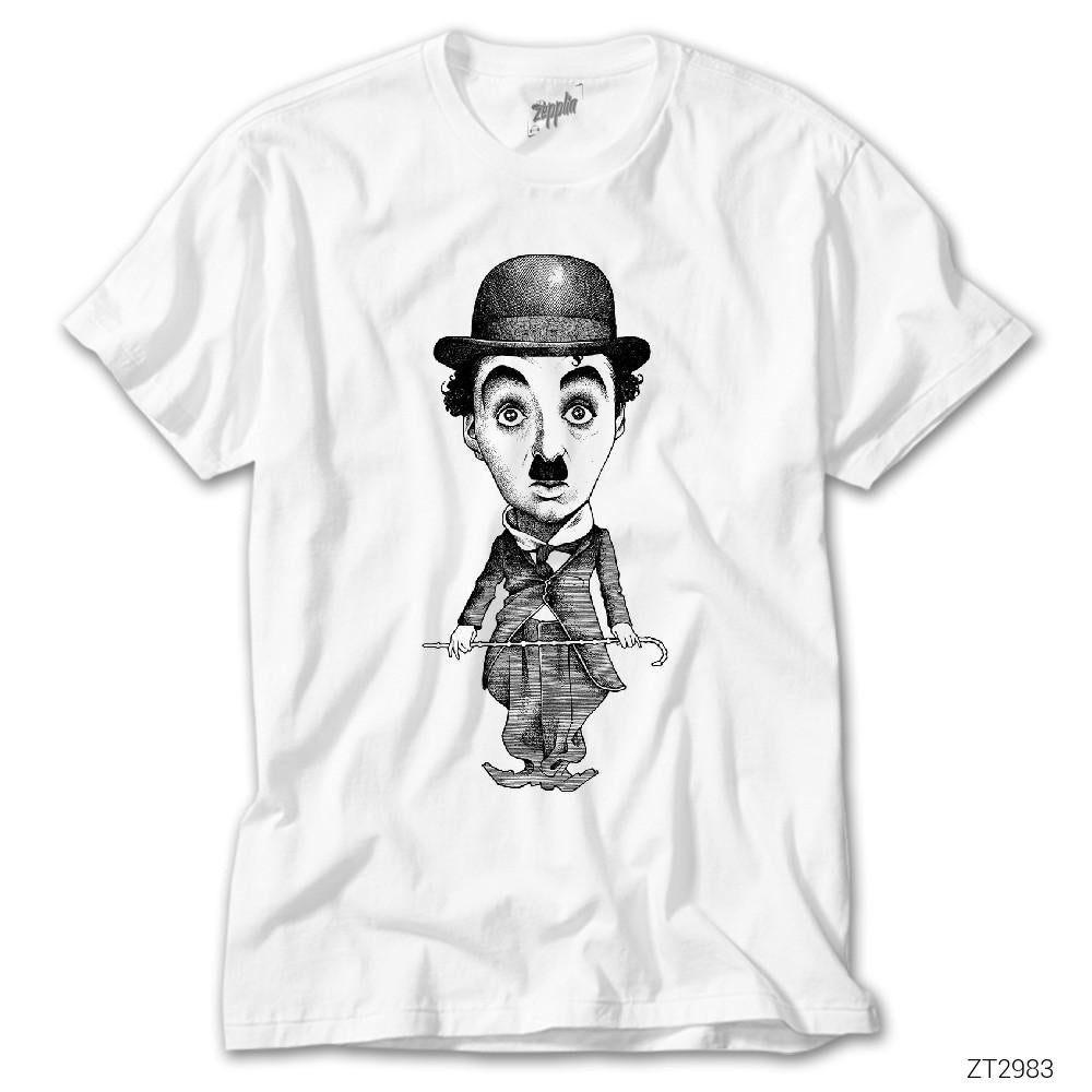 Charlie Chaplin Karikatür Beyaz Tişört