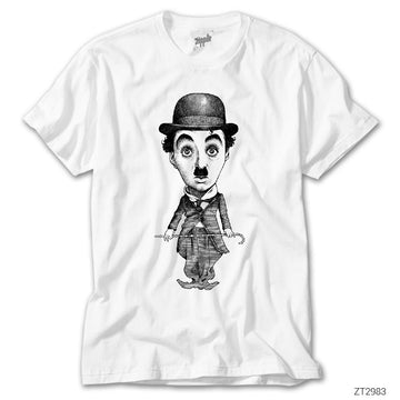 Charlie Chaplin Karikatür Beyaz Tişört