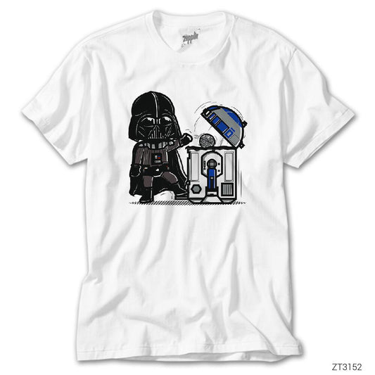 İndirimli Darth Vader R2d2 Trashcan Beyaz Tişört