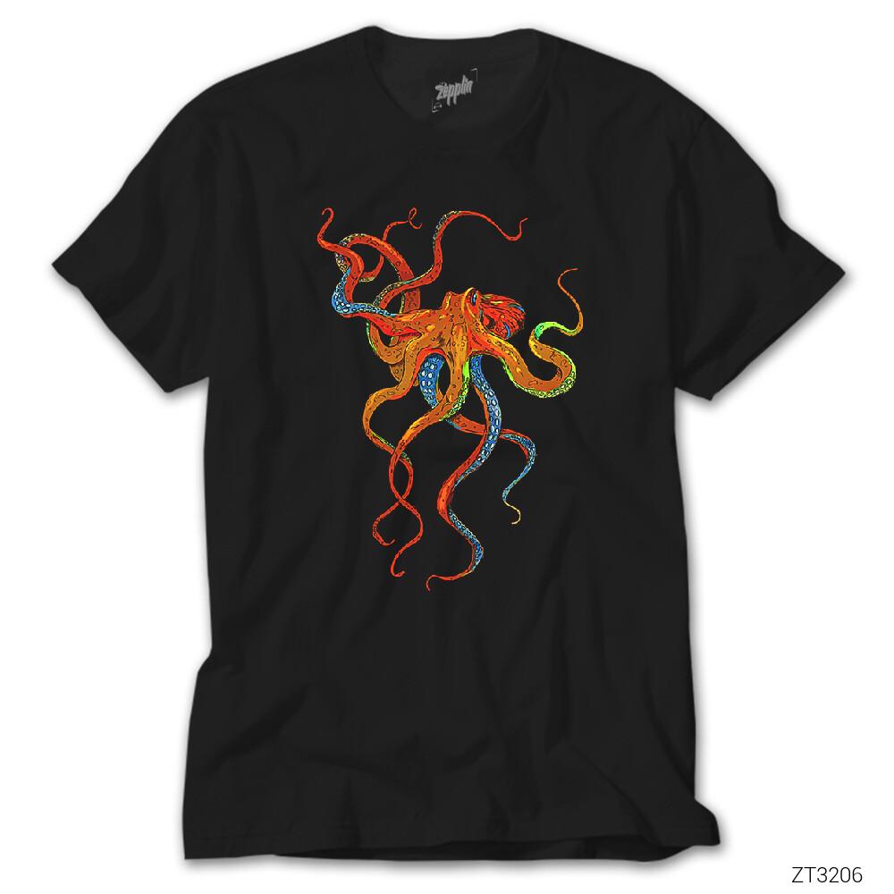 Ahtapot Octopus Full Color Siyah Tişört
