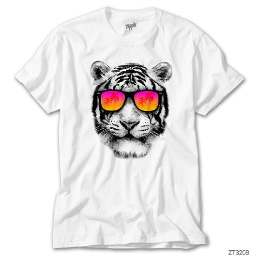 Güneş Gözlüklü Kaplan Beyaz Tişört
