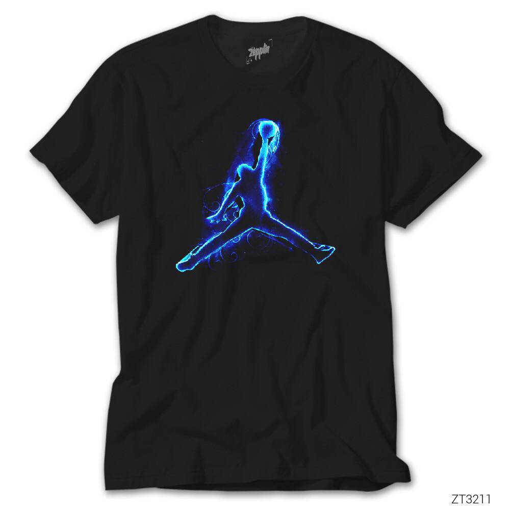 İndirimli Air Jordan Blue Neon Siyah Tişört