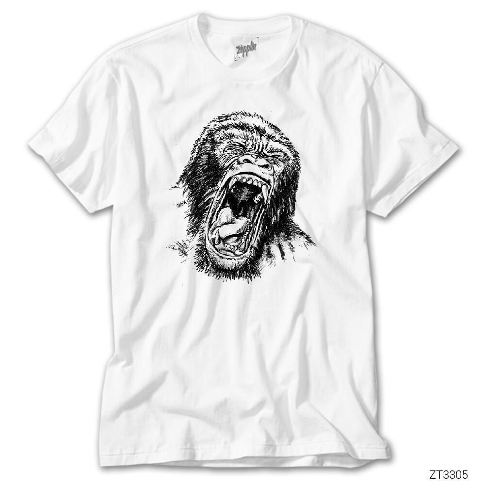 Goril Çizim Beyaz Tişört
