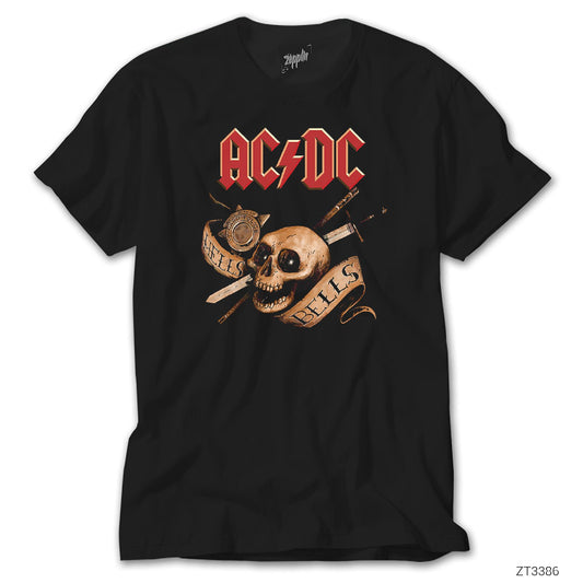AC DC Hell Bells Skull Siyah Tişört