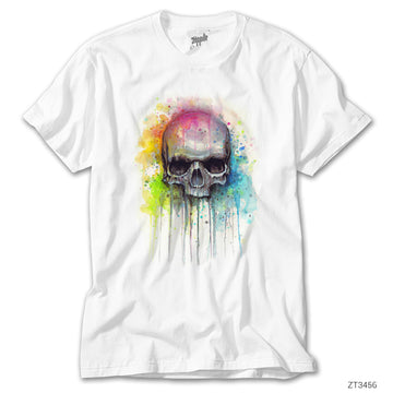 Skull Kuru Kafa Paint Beyaz Tişört