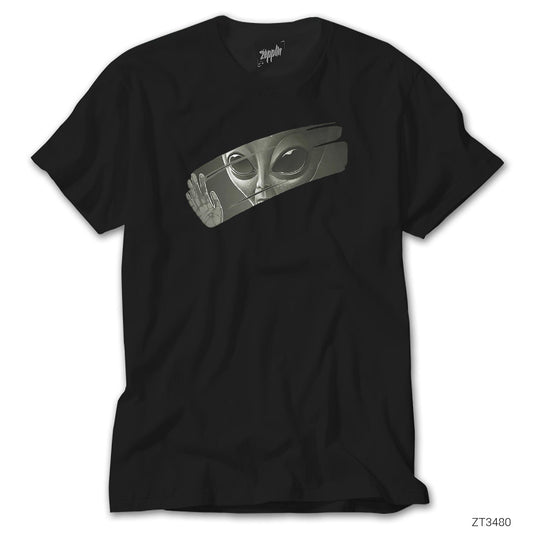 Alien Behind Glass Siyah Tişört