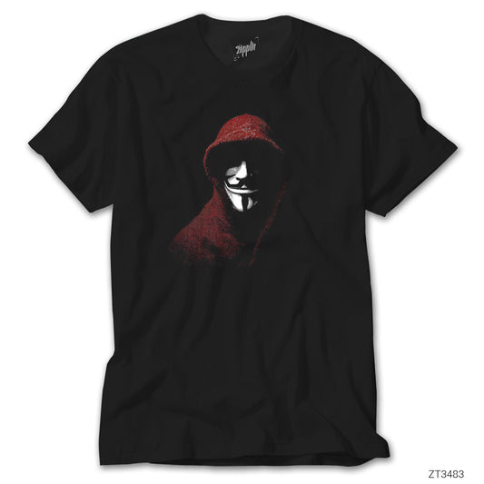 Anonymous Half Mask Siyah Tişört