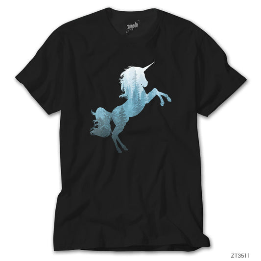 Unicorn Orman Siyah Tişört