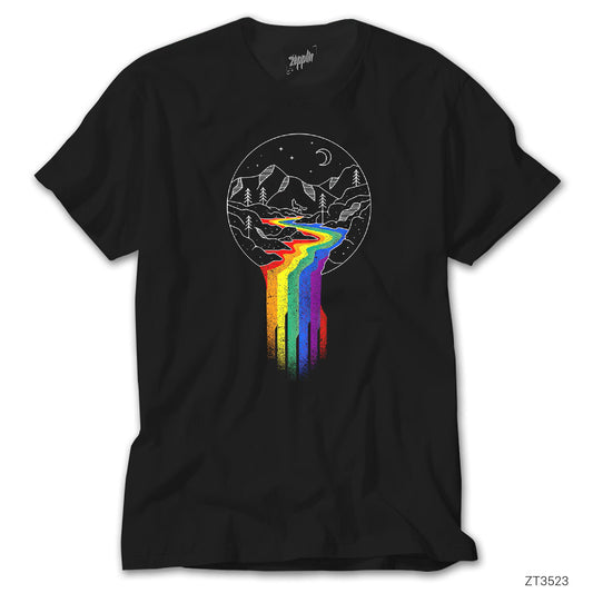 Gökkuşağı Akışı Siyah Tişört
