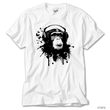 Maymun ve Müzik Beyaz Tişört