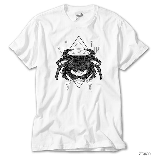 Yengeç Burcu Geometrik Beyaz Tişört