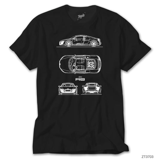 Audi R8 Blueprint Siyah Tişört